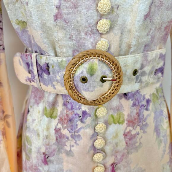 ZIMMERMANN Lyrical Buttoned Midi Dress Floral Print Linen 0 (US 4) NWT - Picture 6 of 16